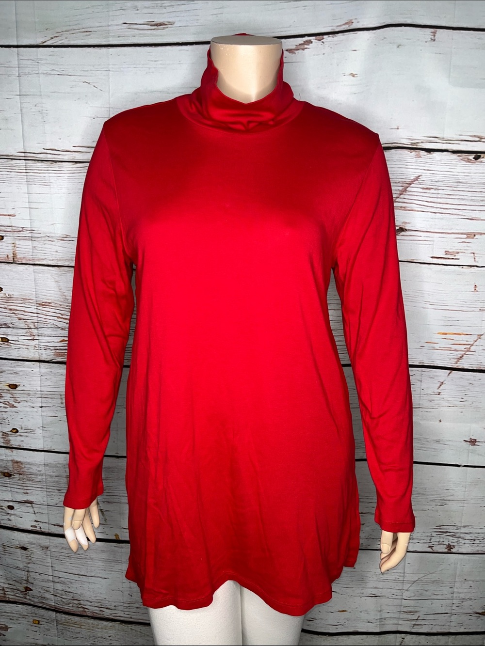 J. Jill Size XL Tall Red Perfect Pima Side Vent Turtleneck Tunic Knit Top